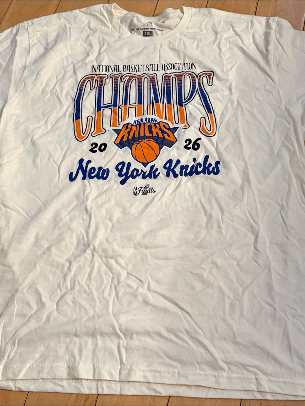 Champs New York Knicks White Tee with Blue & Orange Logo